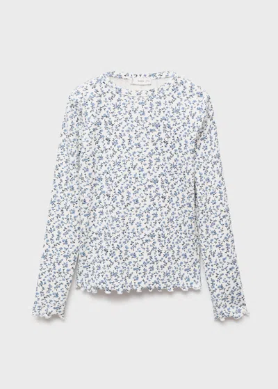 Mango Kids' Ribbed Printed T -shirt Off White
