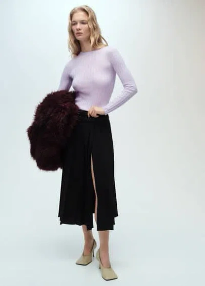 Mango Ribbed Round-neck Sweater In Light/pastel Purple
