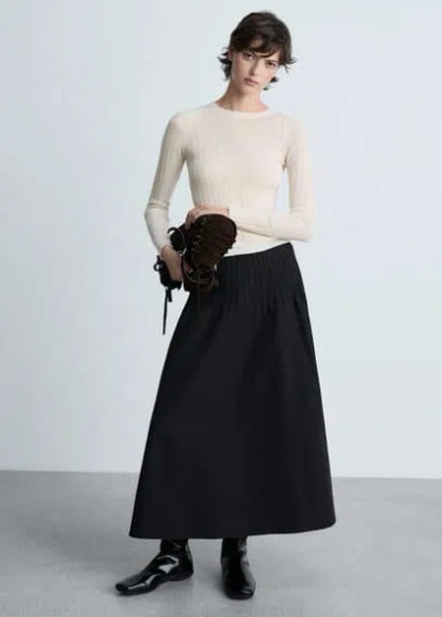 Mango Ribbed Round-neck Sweater Off White