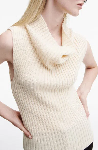 Mango Ribbed Sleeveless Cowl-neck Sweater In Neutral
