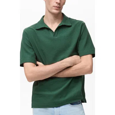 Mango Ribbed Structure Cotton Blend Polo In Green
