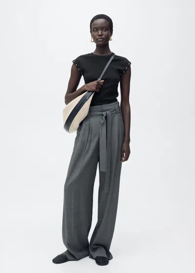 Mango Ribbed T-shirt With Die-cut Trim Black
