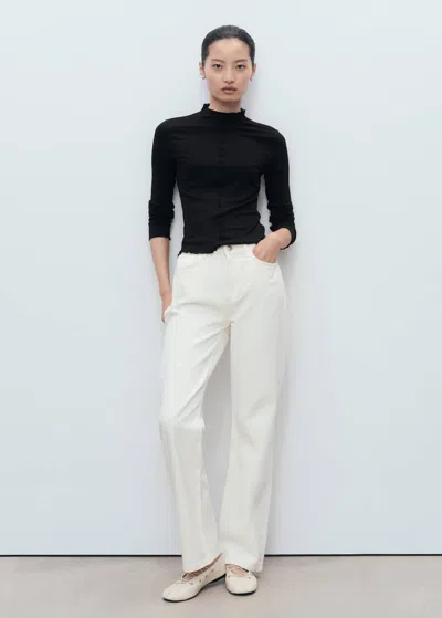 Mango Ribbed T-shirt With Scalloped Finishes Black