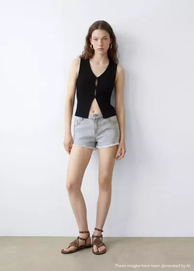 Mango Ribbed Top In Black