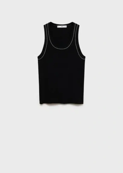 Mango Ribbed Top With Contrasting Trim Black