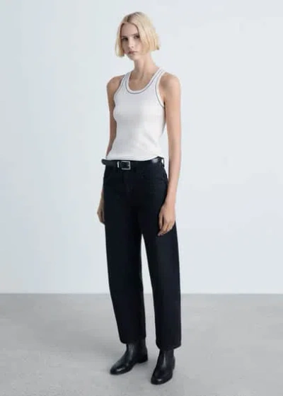 Mango Ribbed Top With Contrasting Trim Ecru