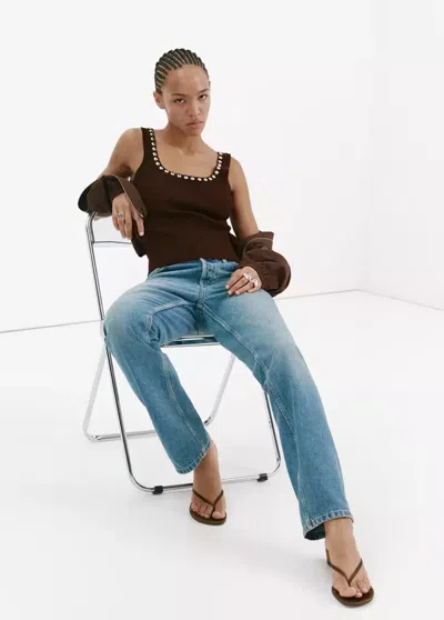Mango Ribbed Top With Studs In Chocolate