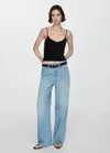 Mango Ribbed Top With Thin Straps Black