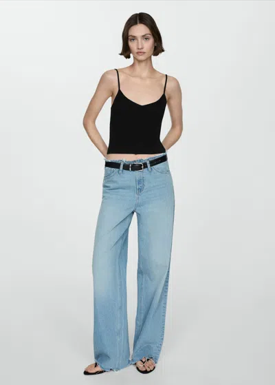 Mango Ribbed Top With Thin Straps Black