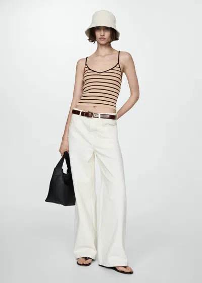 Mango Ribbed Top With Thin Straps Sand In Sable