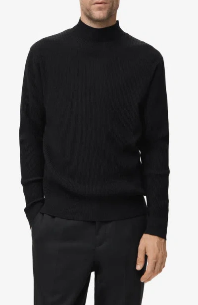 Mango Ribbed Turtleneck Sweater In Black