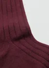 Mango Ribbed Wool Blend Socks Burgundy
