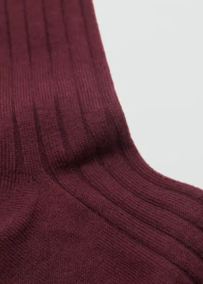 Mango Ribbed Wool Blend Socks Burgundy
