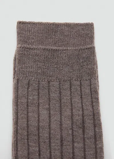 Mango Chaussettes Laine Mélangée Maille Côtelée Marron Moyen - Femme - Taille Unique -  In Brown