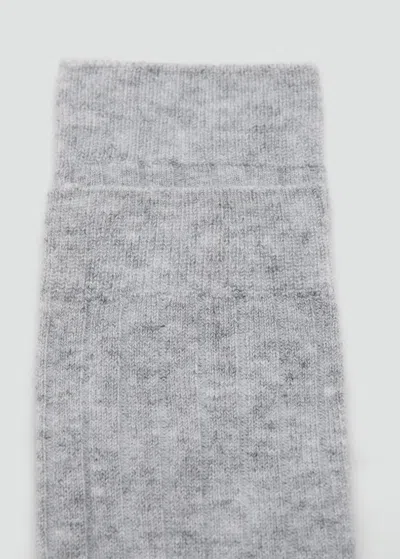 Mango Chaussettes Laine Mélangée Maille Côtelée Gris Chiné Moyen - Femme - Taille Unique -