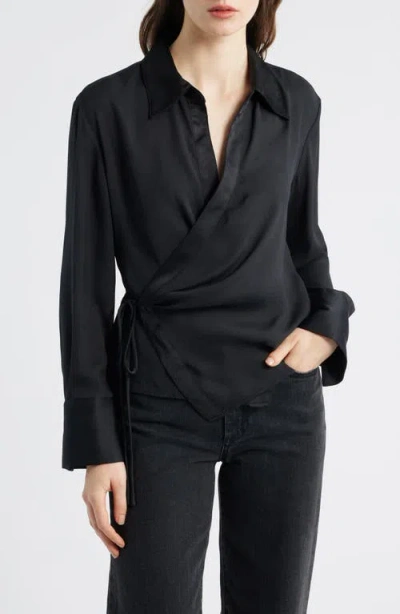 Mango Rider Wrap Satin Shirt In Black