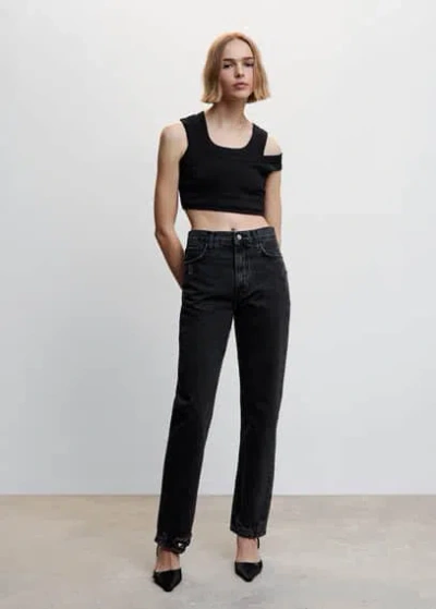 Mango High Waist Straight Jeans Black Denim