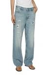 Mango Ripped Straight Leg Jeans In Medium Blue