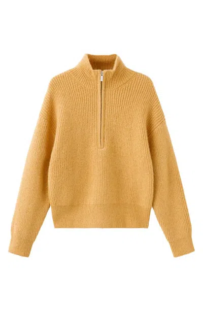 Mango Rizzi Half Zip Ribbed Sweater In Yellow