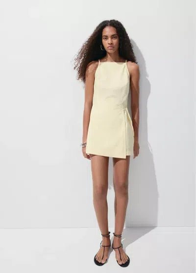 Mango Robe À Bretelles Détail Naud In Jaune Pastel