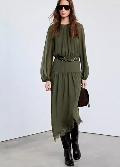 Mango Robe À Double Ceinture En Dentelle In Green