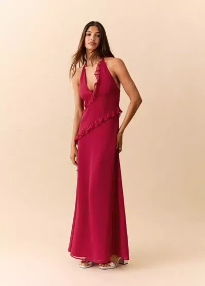 Mango Robe À Emmanchures Américaines À Volants In Red