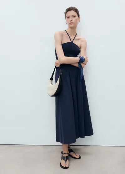 Mango Combined Halter-neck Dress Dark Navy