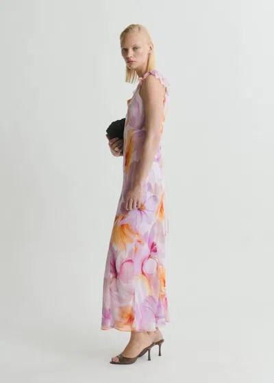Mango Floral Dress With Ruffle Detail Light/pastel Purple