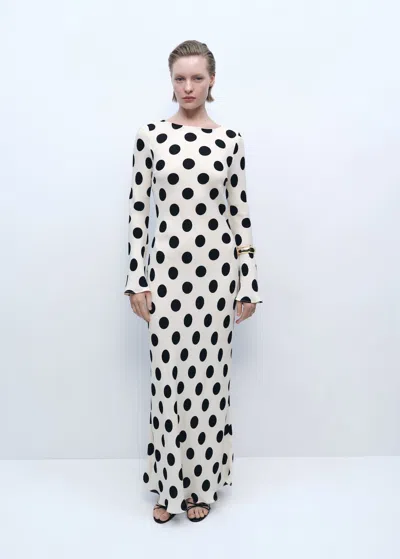 Mango Flared Sleeve Polka Dot Dress Ecru