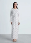 Mango Striped Satin Dress White In Blanc