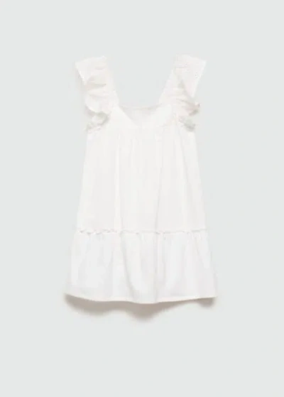 Mango Kids' Broderie Anglaise Ruffled Dress Off White In Blanc Cassé