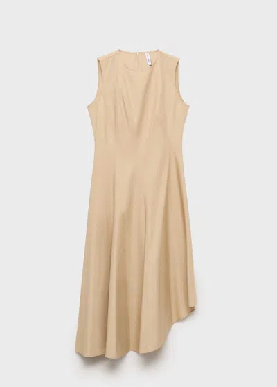Mango Asymmetrical Dress With Frayed Hem Ecru In Écru