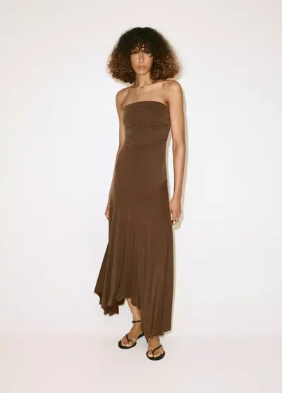 Mango Robe Asymétrique Bustier In Brown