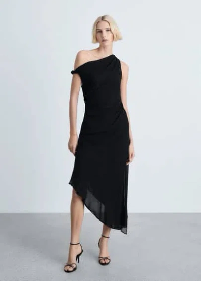 Mango Asymmetric Draped Gown Black