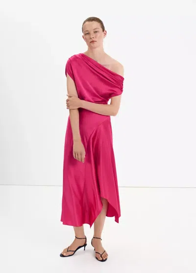 Mango Robe Asymétrique En Soie In Pink