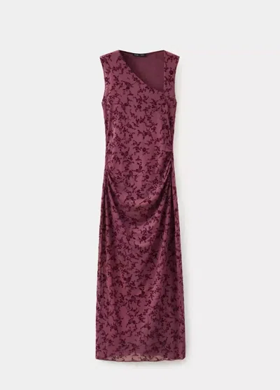 Mango Robe Asymétrique En Tissu Dévoré In Bordeaux