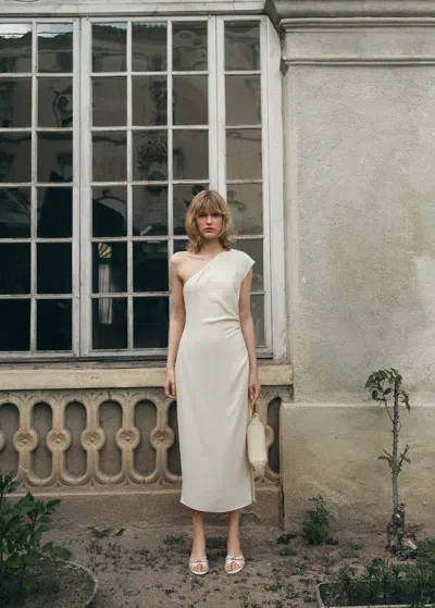 Mango Asymmetrical Pleated Dress In White