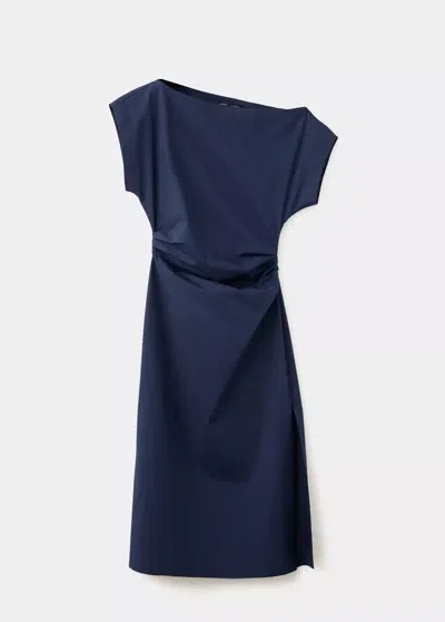 Mango Robe Asymétrique Froncée In Bleu