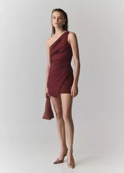 Mango Robe Asymétrique Froncée In Burgundy