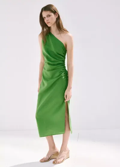 Mango Asymmetrical Pleated Dress In Green