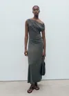 Mango Asymmetrical Pleated Dress Charcoal In Gray