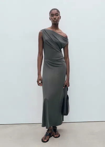 Mango Asymmetrical Pleated Dress Charcoal In Gray