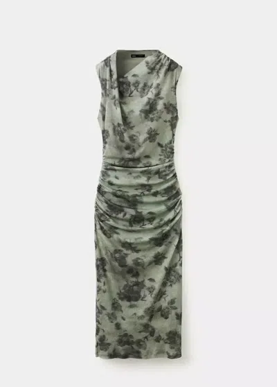 Mango Robe Asymétrique Froncée Latérale In Vert