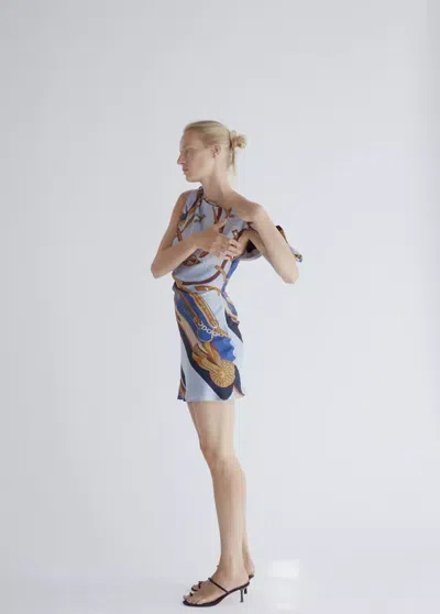 Mango Robe Asymétrique Imprimée In Bleu Ciel