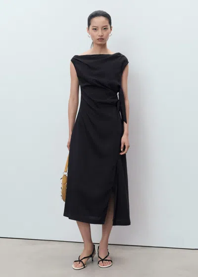 Mango Asymmetrical Knotted Dress In Blue