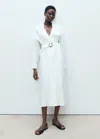 Mango Belted Long Sleeve Linen Shirtdress In White