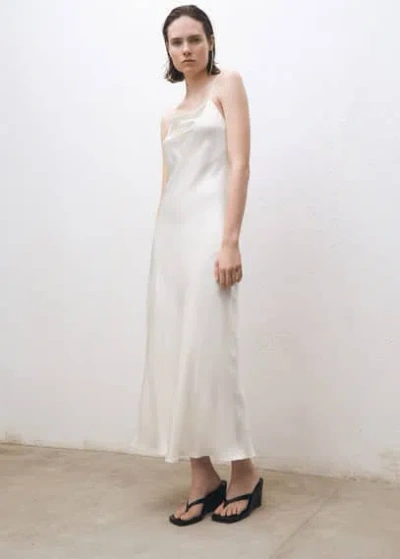 Mango Mulberry Silk Dress With Draped Neckline Off White