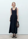 Mango Valvi Mixed Media Maxi Dress In Navy