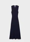 Mango Lapel Knitted Midi Dress Dark Navy In Dark Navy