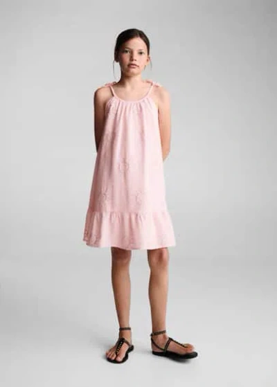 Mango Kids' Frills Embroidered Dress Pastel Pink In Rose Pastel